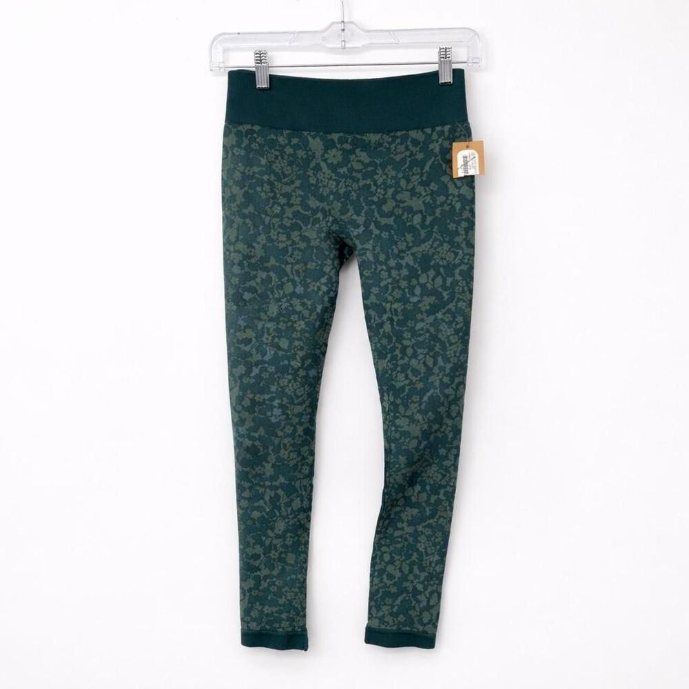 Title Nine Seamless Leggings Teal Floral Jacquard Size Small